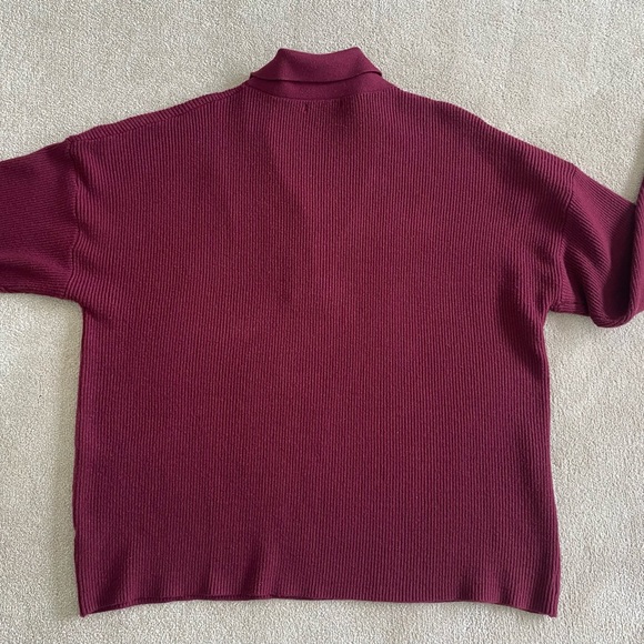 Sweater, notch collar, button trim, Oversize, Shaker knit, Wine XL - Picture 7 of 9